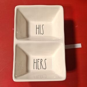 Rae Dunn Cream Ceramic His and Hers Organizer